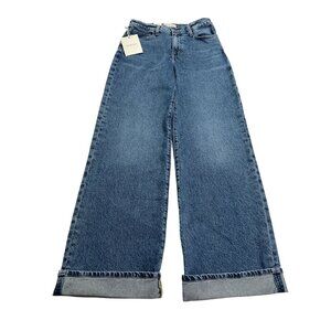 Outland Denim Mia Cuffed Mid Wide Leg Jean in Meridian Mid Blue